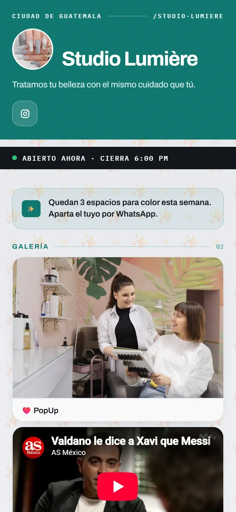 Cajón de vínculos de Studio Lumière visto en el celular.