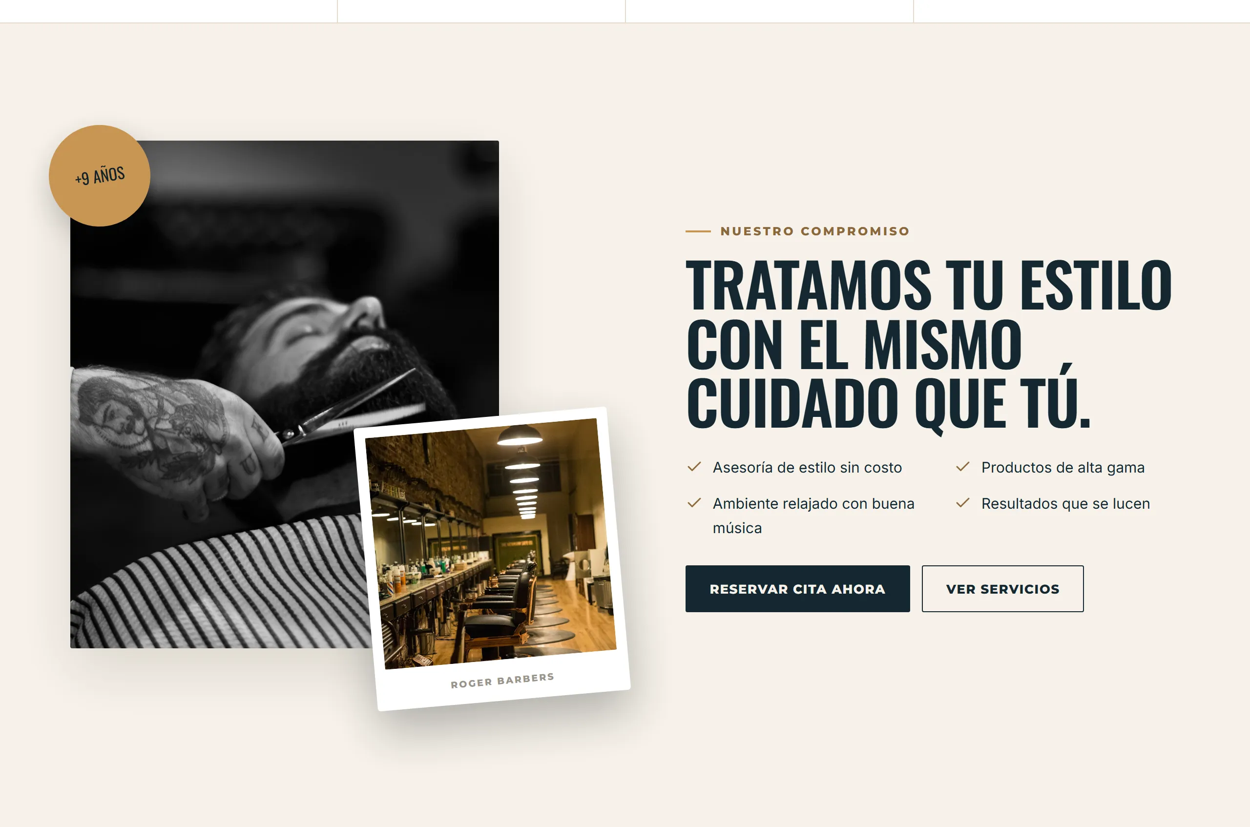 Sitio de servicios con agenda, diseño Creativa, paleta Cedro, hecho con Disecko