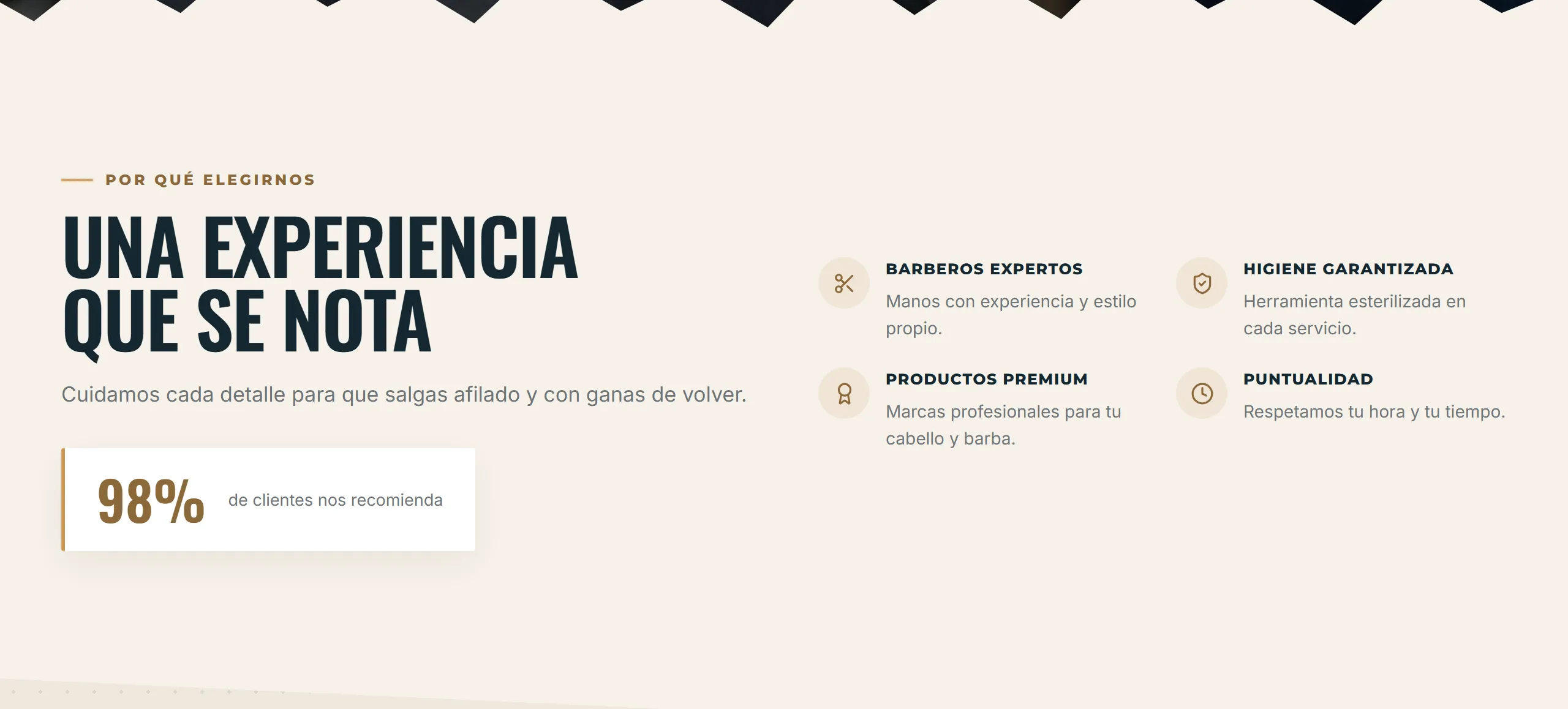 Sitio de servicios con agenda, diseño Creativa, paleta Cedro, hecho con Disecko