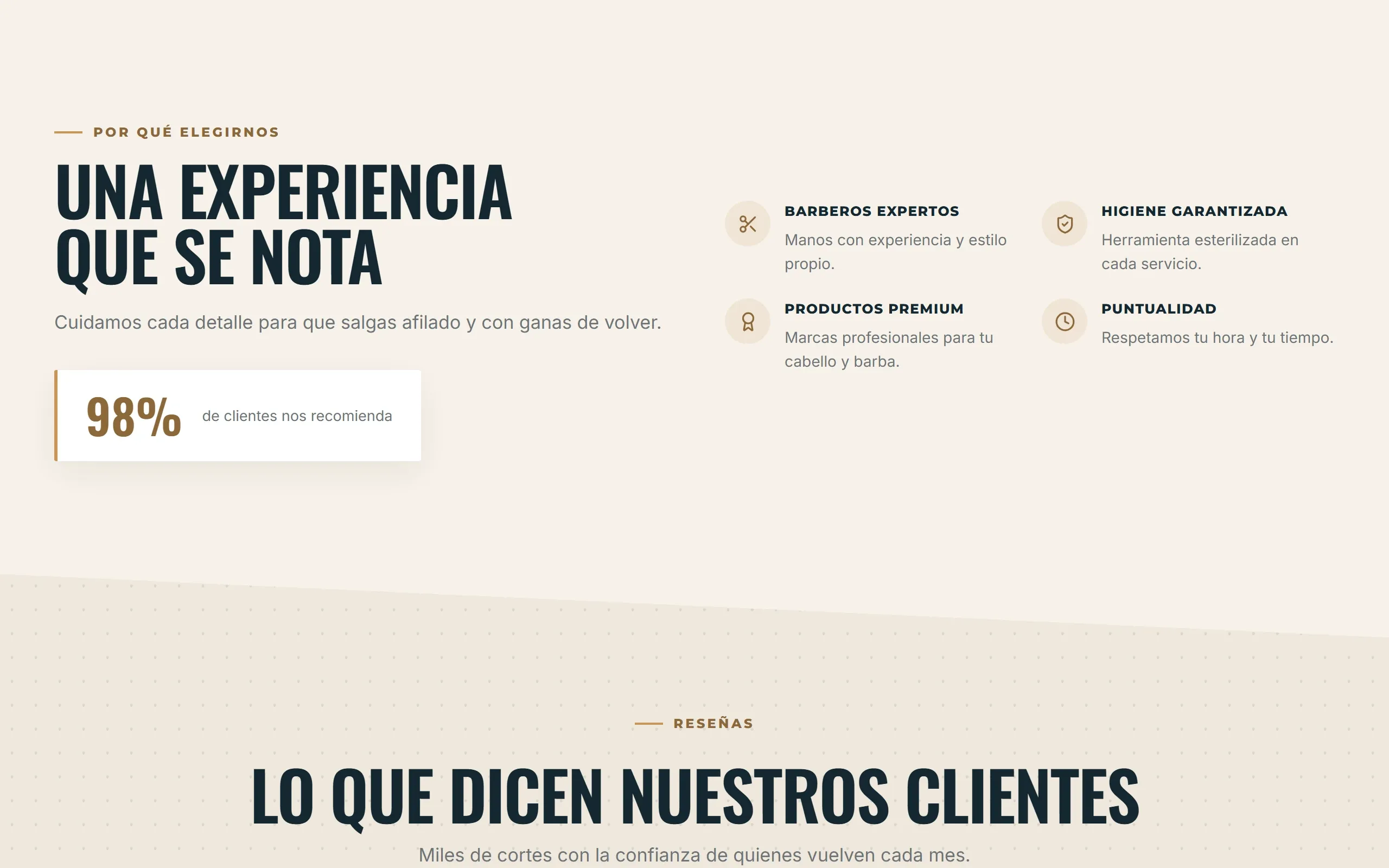 Sección «Por qué elegirnos» de un sitio de servicios hecho con Disecko