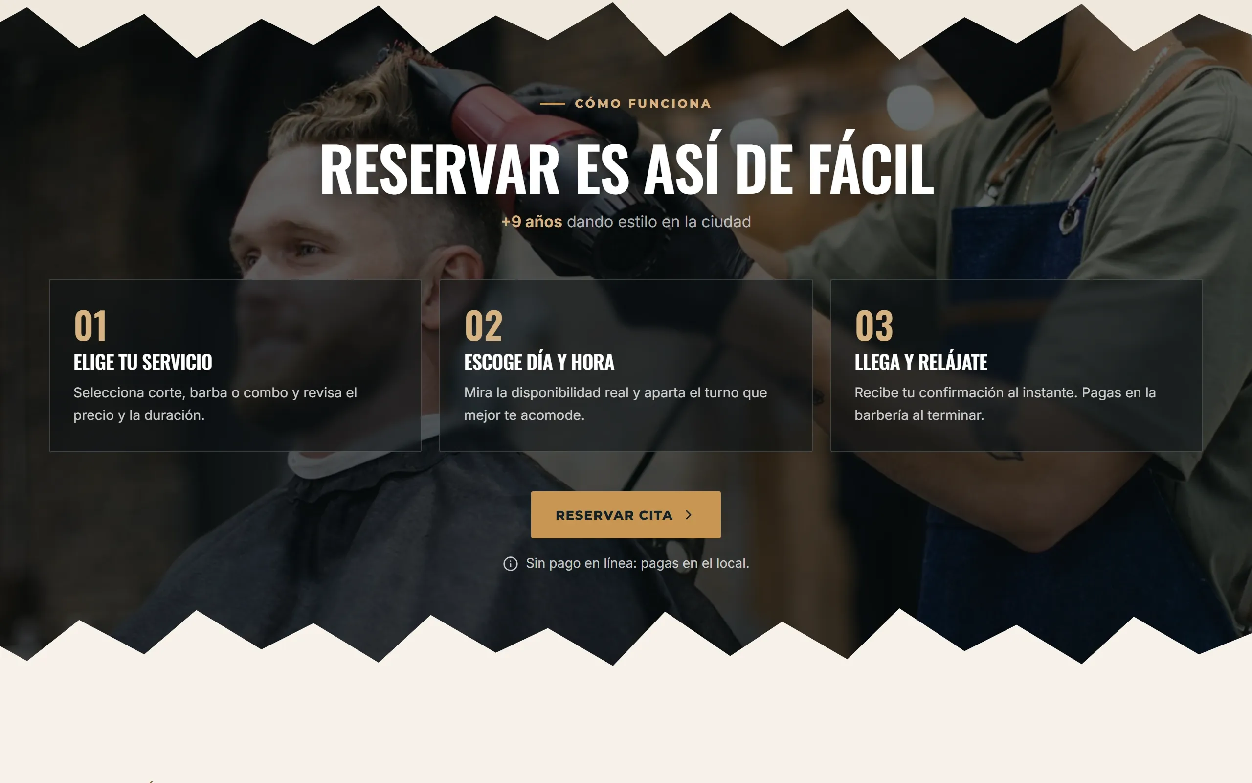 Banda de llamado a la acción para reservar en un sitio hecho con Disecko