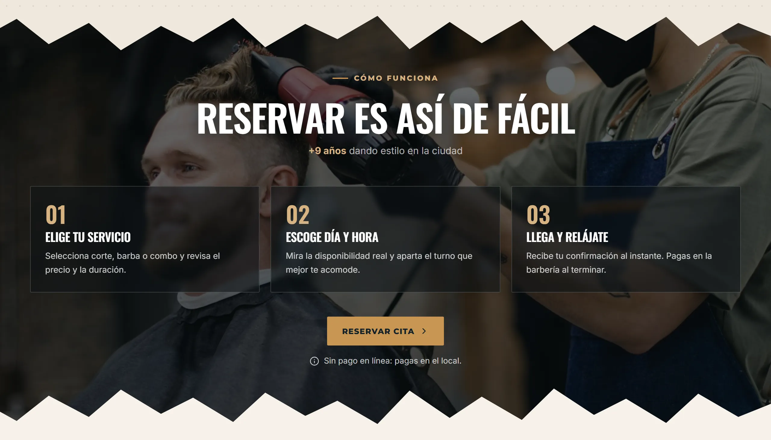Sitio de servicios con agenda, diseño Creativa, paleta Cedro, hecho con Disecko