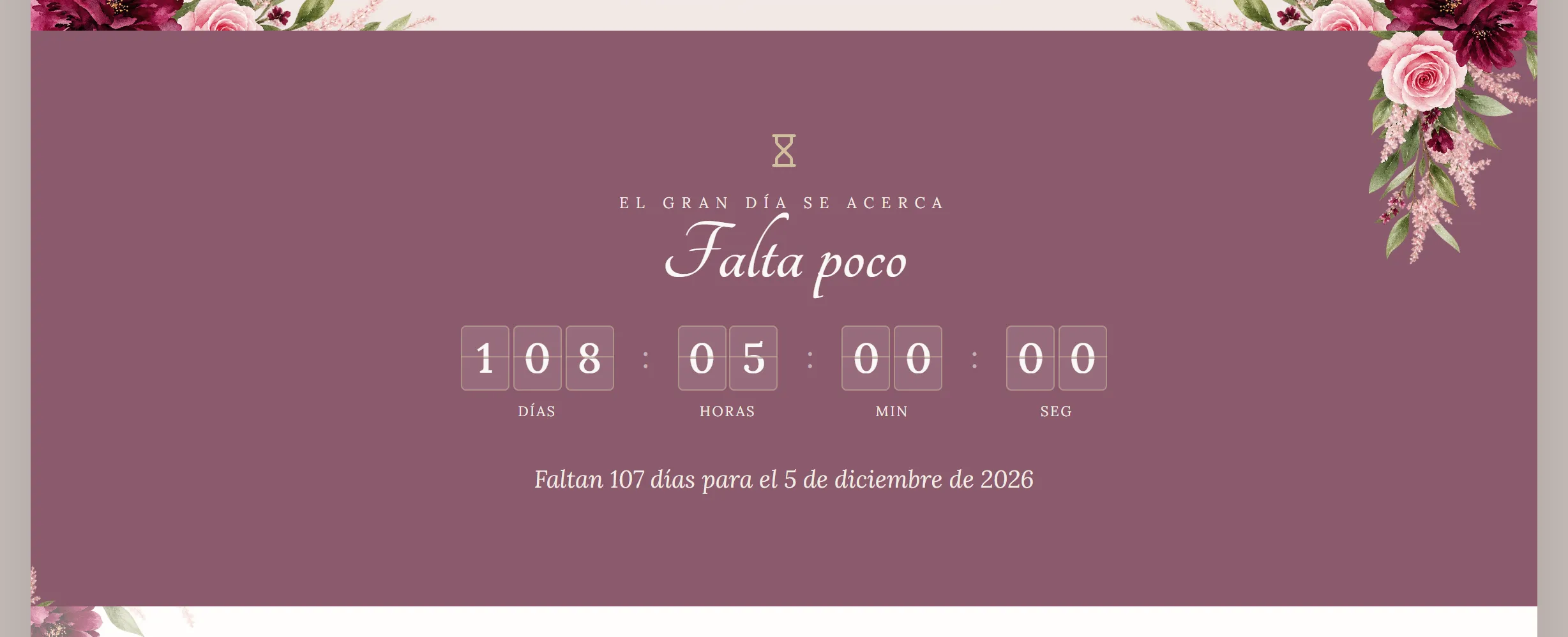 Cuenta regresiva de una invitación digital de Disecko con los días que faltan