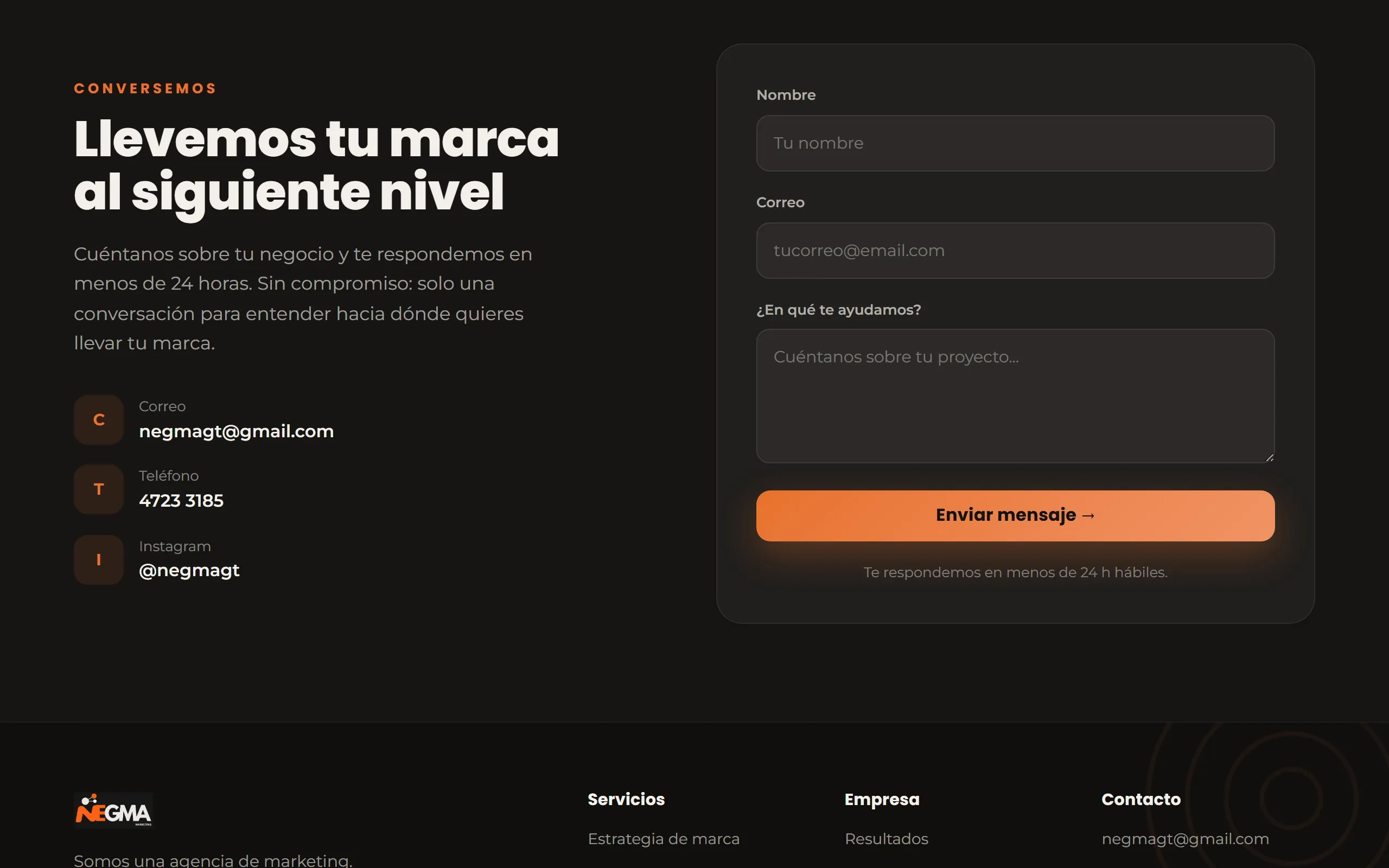 Formulario de contacto del sitio para empresas