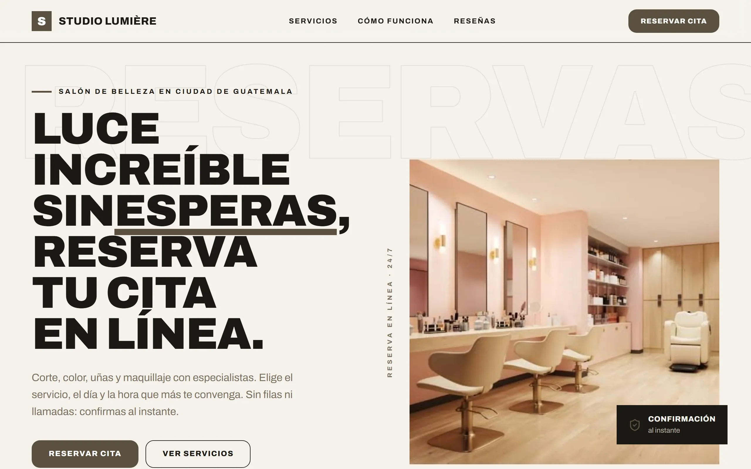 Sitio de servicios con agenda con diseño Moderna, paleta Marfil, hecho con Disecko