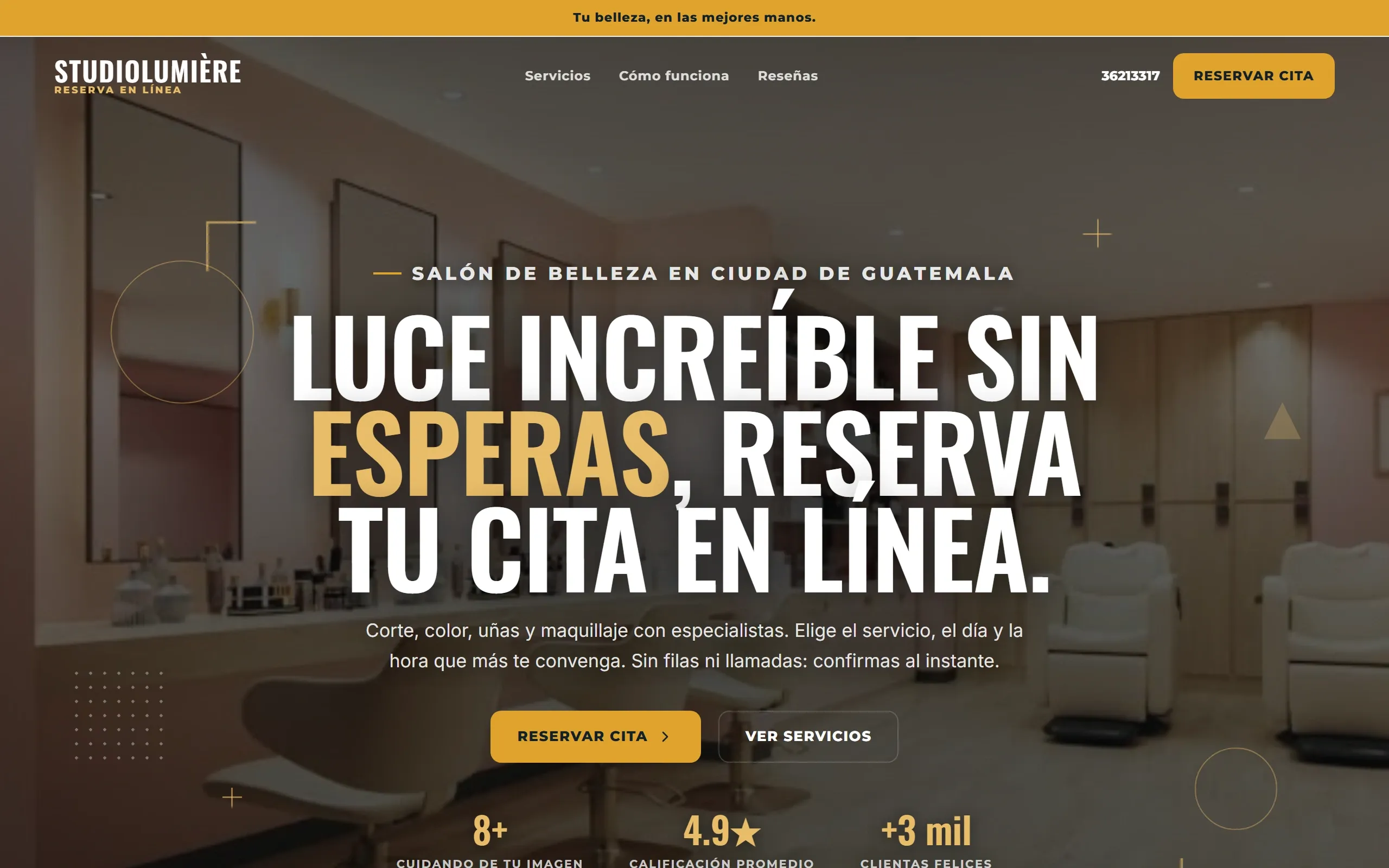 Sitio de servicios con agenda con diseño Creativa, paleta Roble, hecho con Disecko