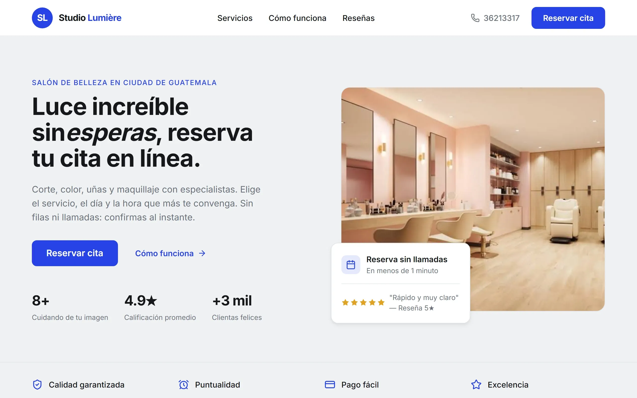 Sitio de servicios con agenda con diseño Clásica, paleta Niebla, hecho con Disecko