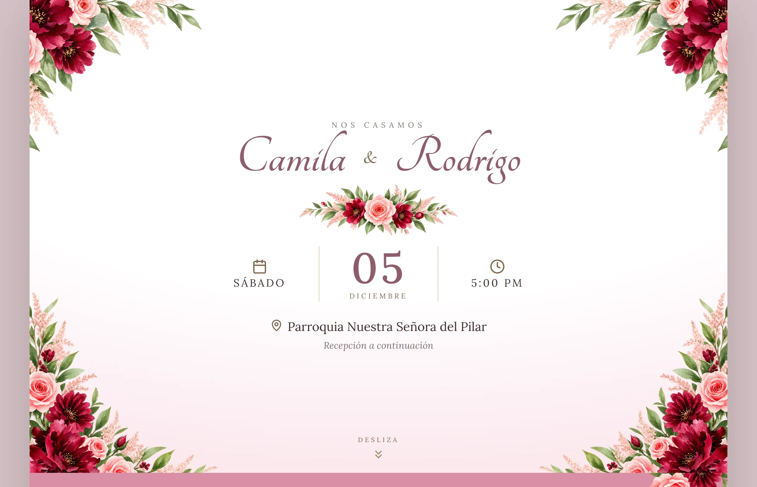 Invitación digital con diseño Elegante hecha con Disecko — paleta Rosa Algodón
