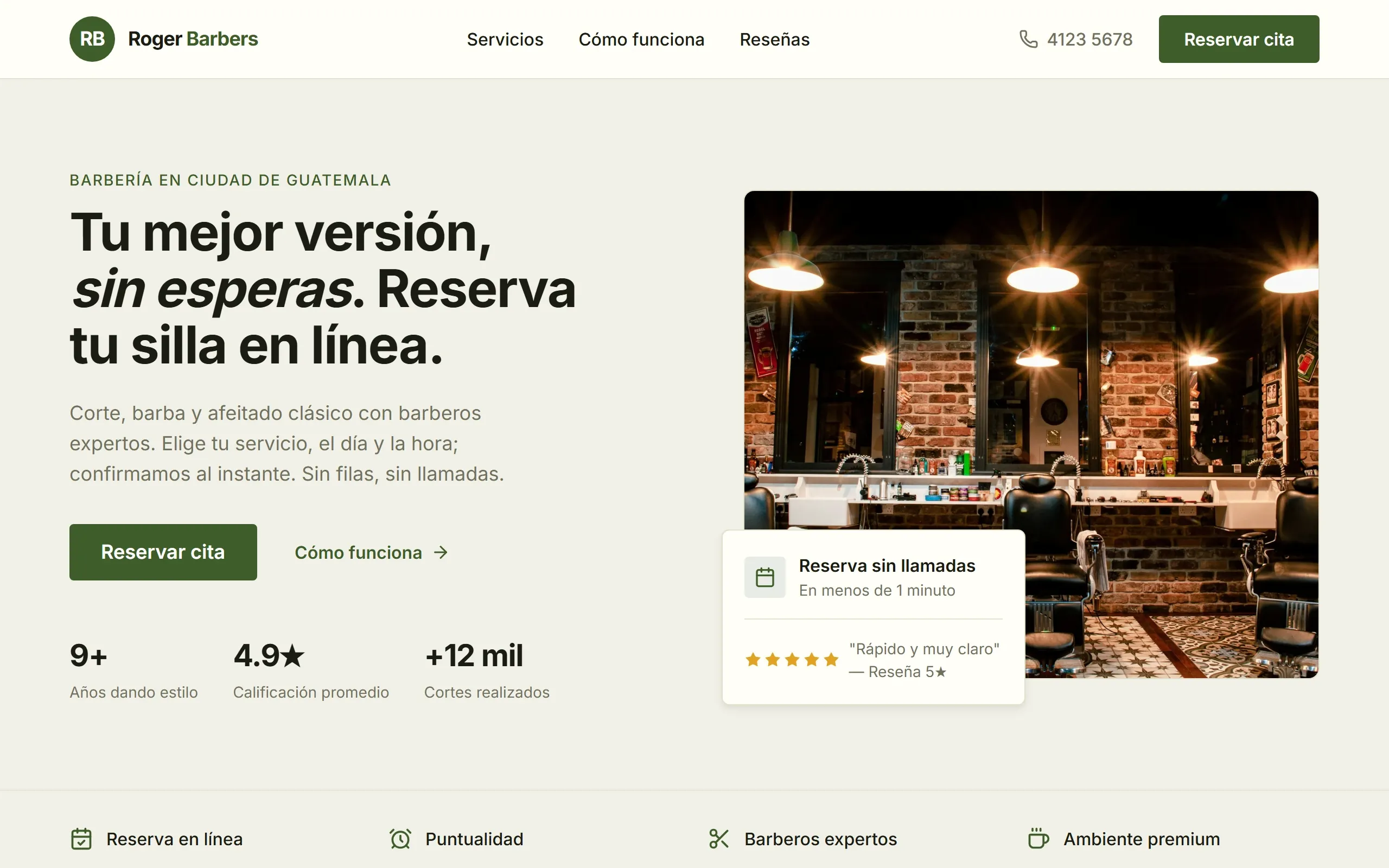 Sitio de servicios con agenda con diseño Clásica, paleta Oliva, hecho con Disecko
