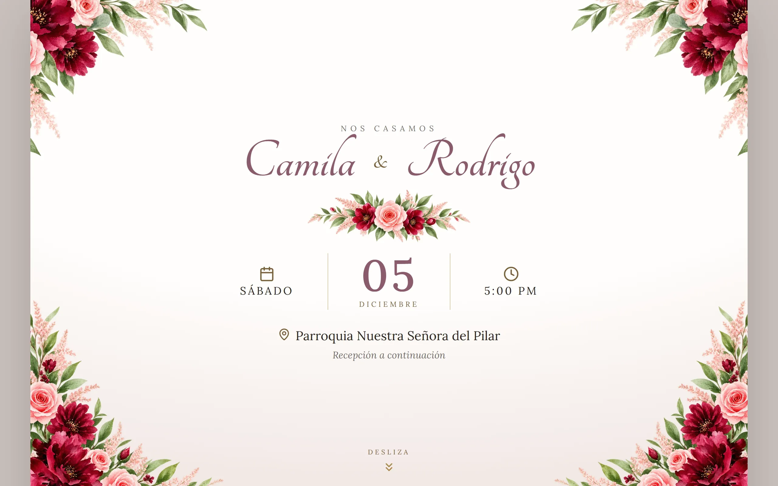 Invitación digital con diseño Elegante, paleta Ciruela, hecho con Disecko
