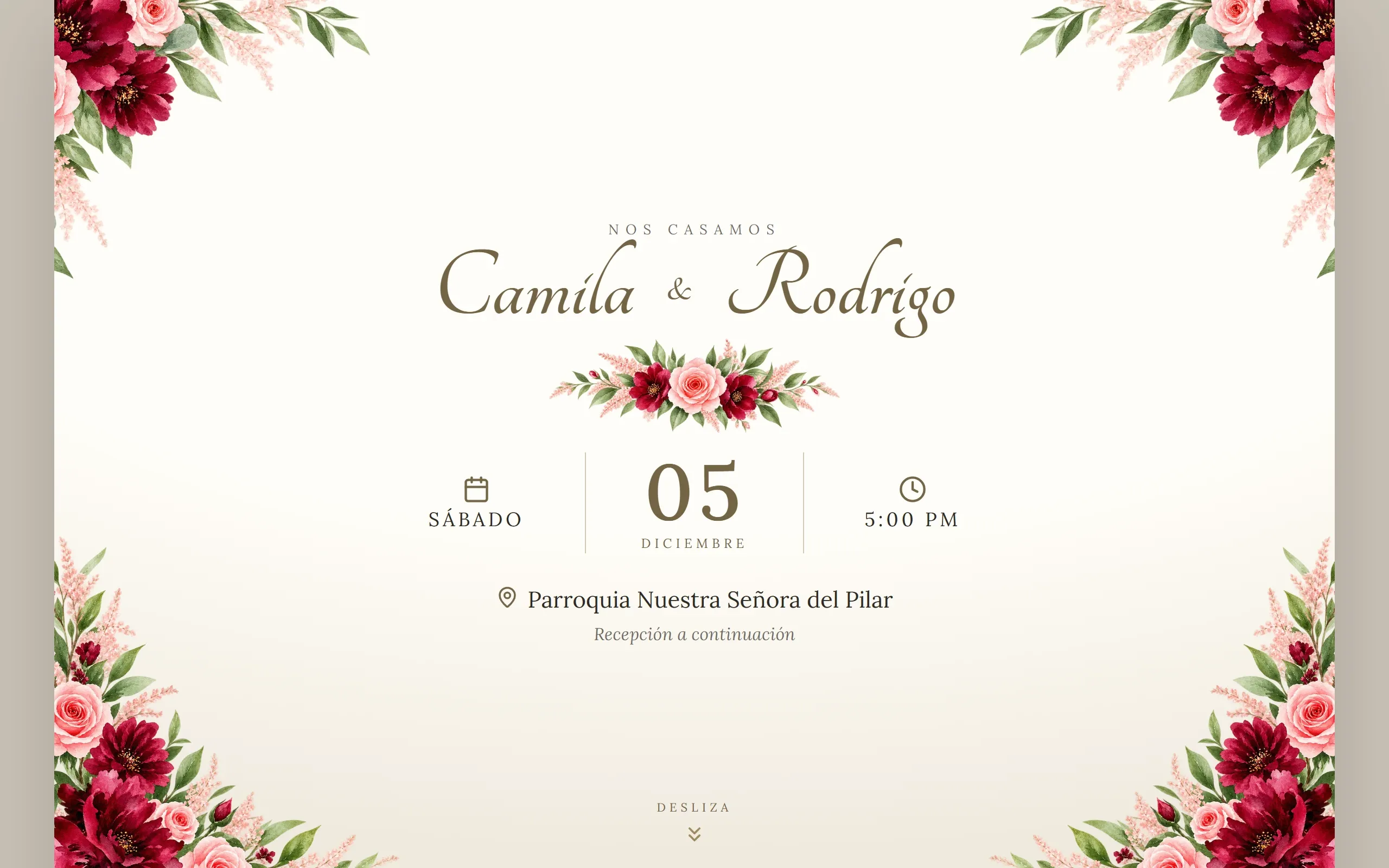 Invitación digital con diseño Elegante, paleta Champagne, hecho con Disecko