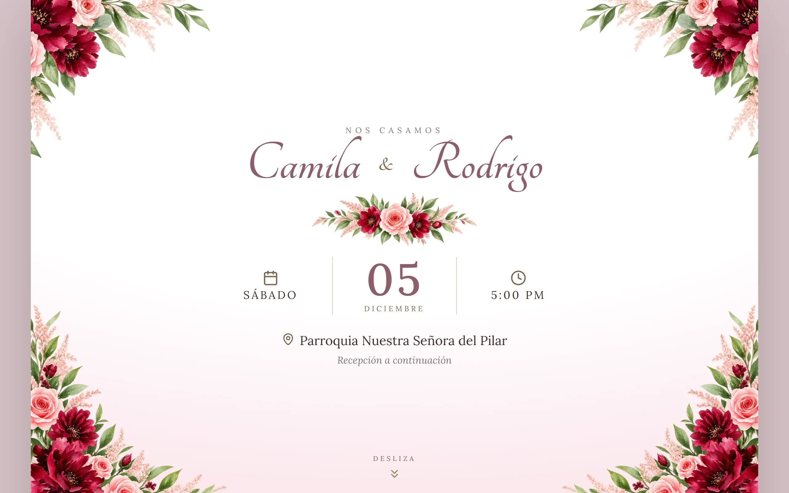 Invitación digital con diseño Elegante hecha con Disecko — paleta Rosa Algodón