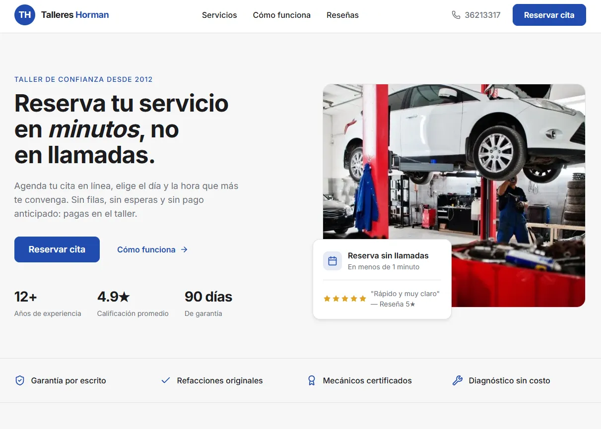 Reservas para taller