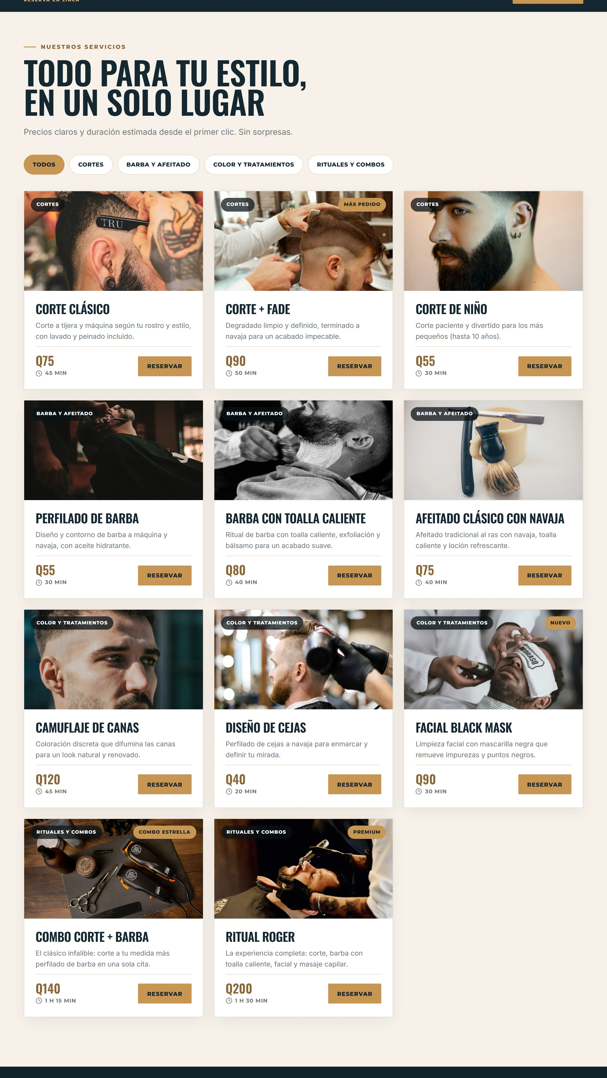 Sitio de servicios con agenda, diseño Creativa, paleta Cedro, hecho con Disecko