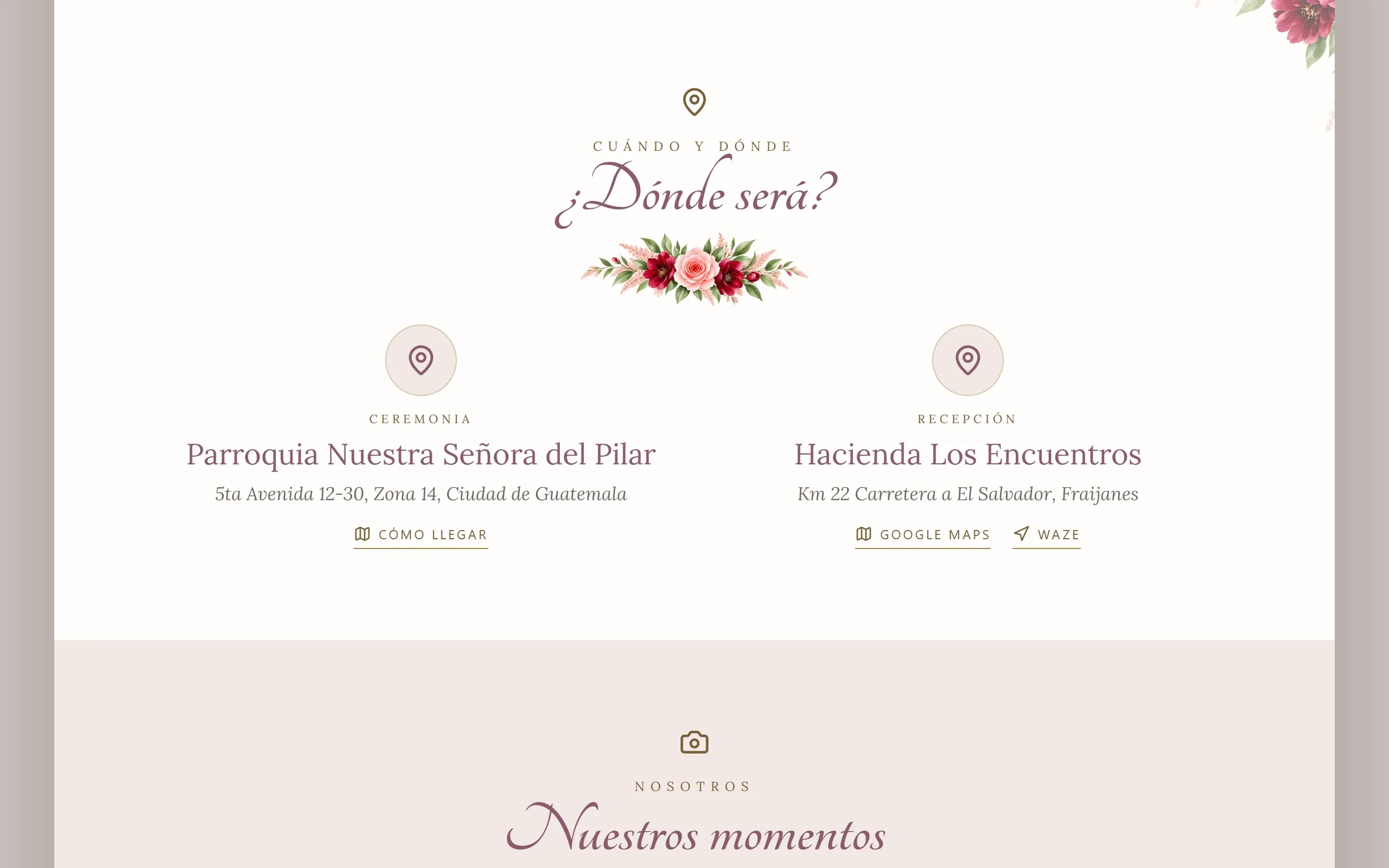 Ubicación del evento en una invitación digital de Disecko, con botón que abre el mapa