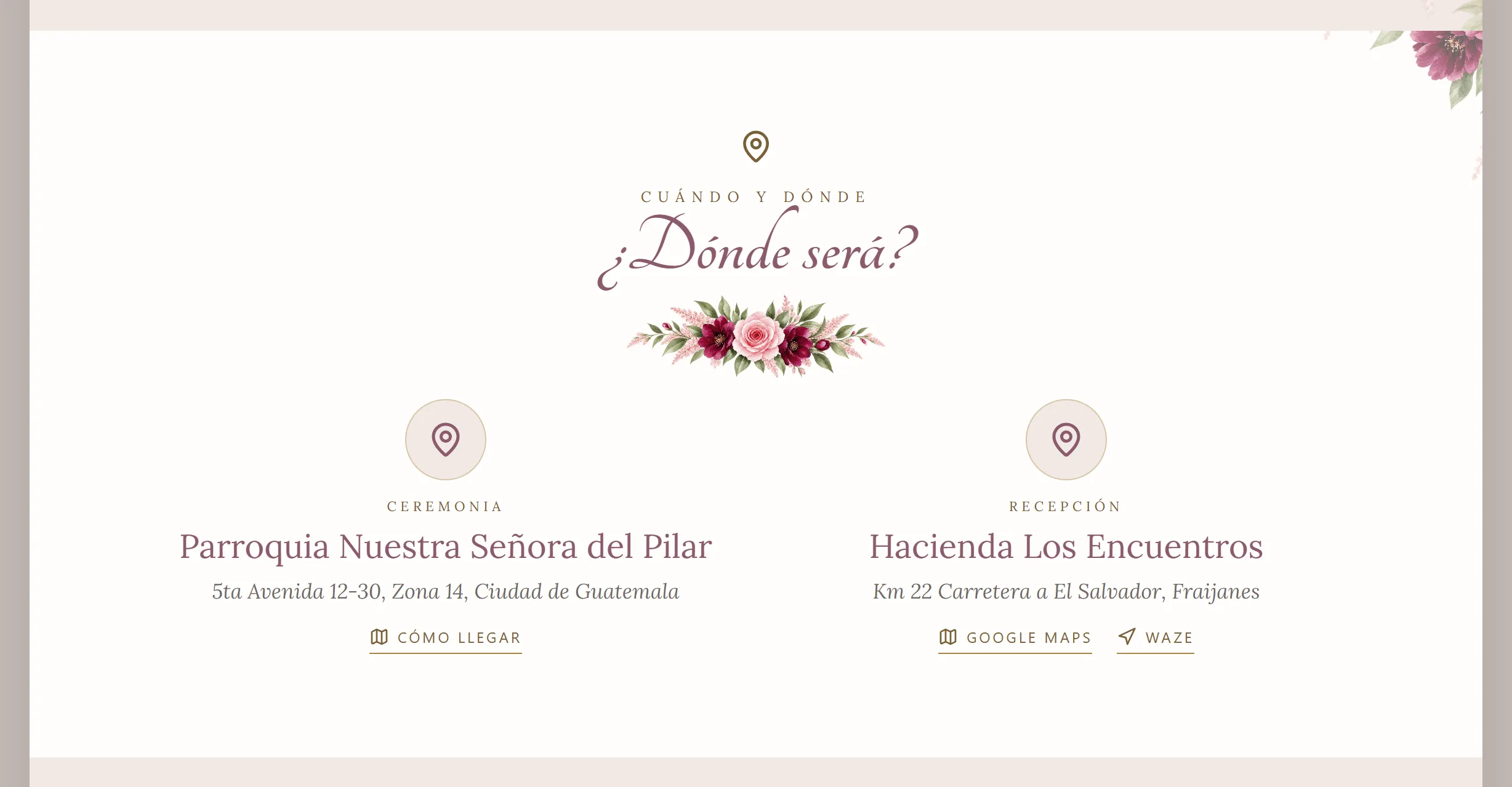 Ubicación del evento en una invitación digital de Disecko, con botón que abre el mapa
